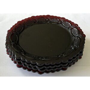 Vintage Avon 1876 Cape Cod Ruby Red Glass Side Dessert Bread Plates (4) 7.5”